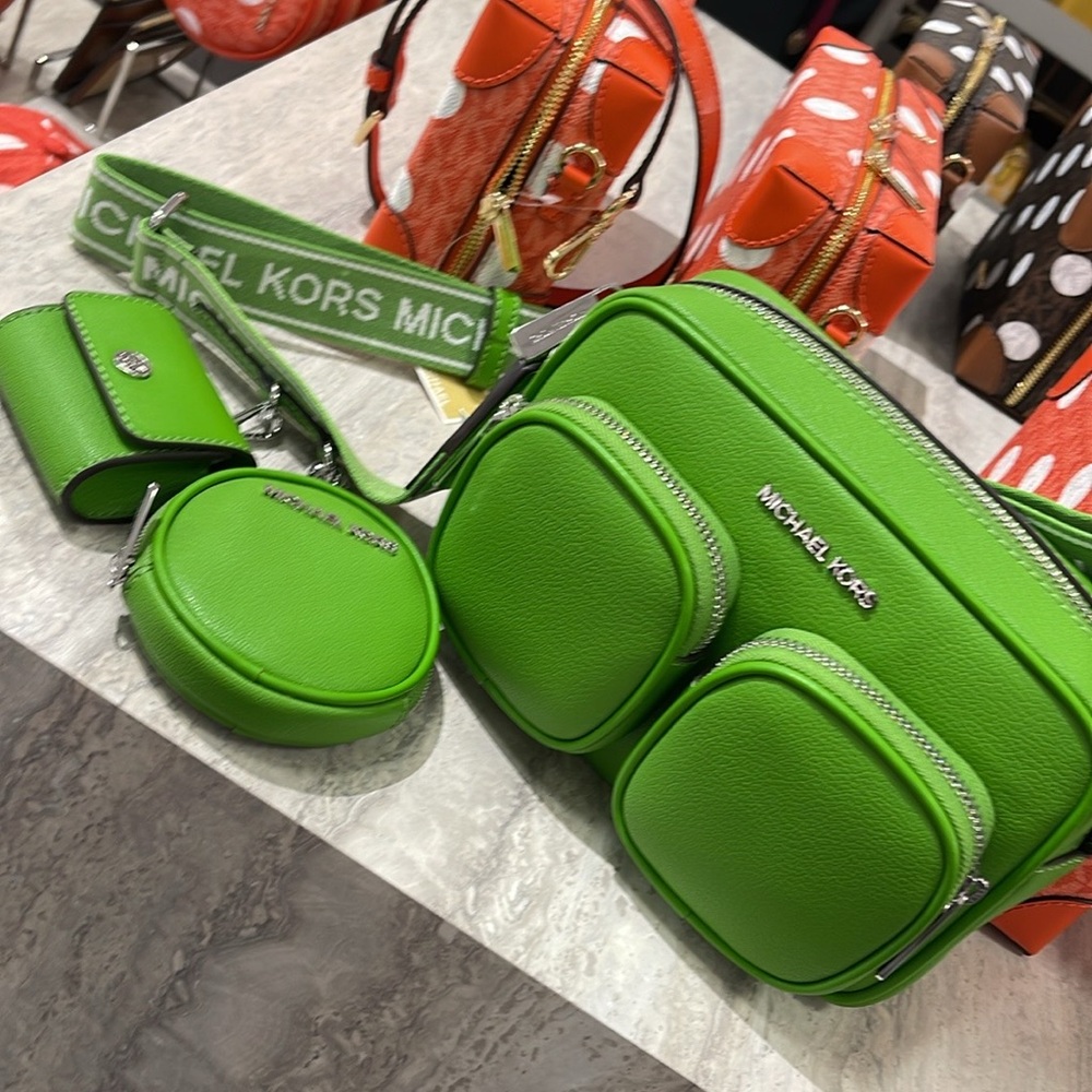 Michael Kors Green and Silver Crossbody Bag Modern Design